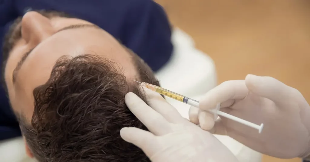 Closeup of a man receiving Scalp PRP