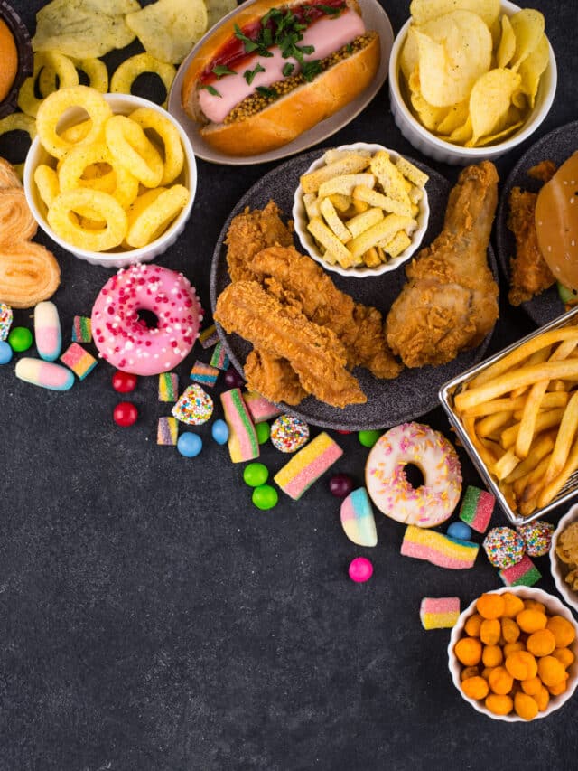 Assortment of various unhealthy junk food.