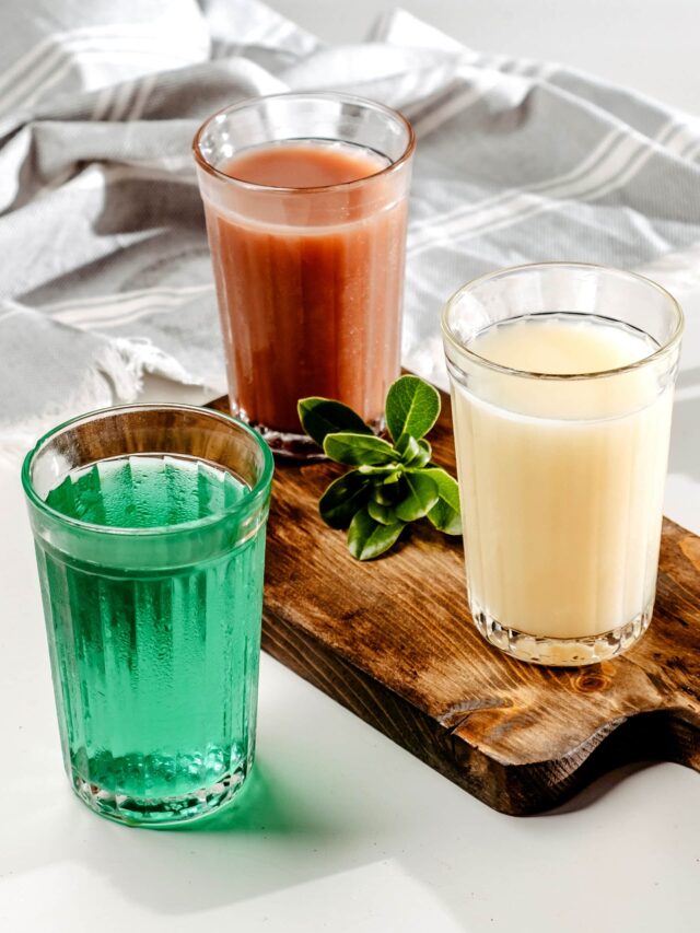 beverages set on wooden board